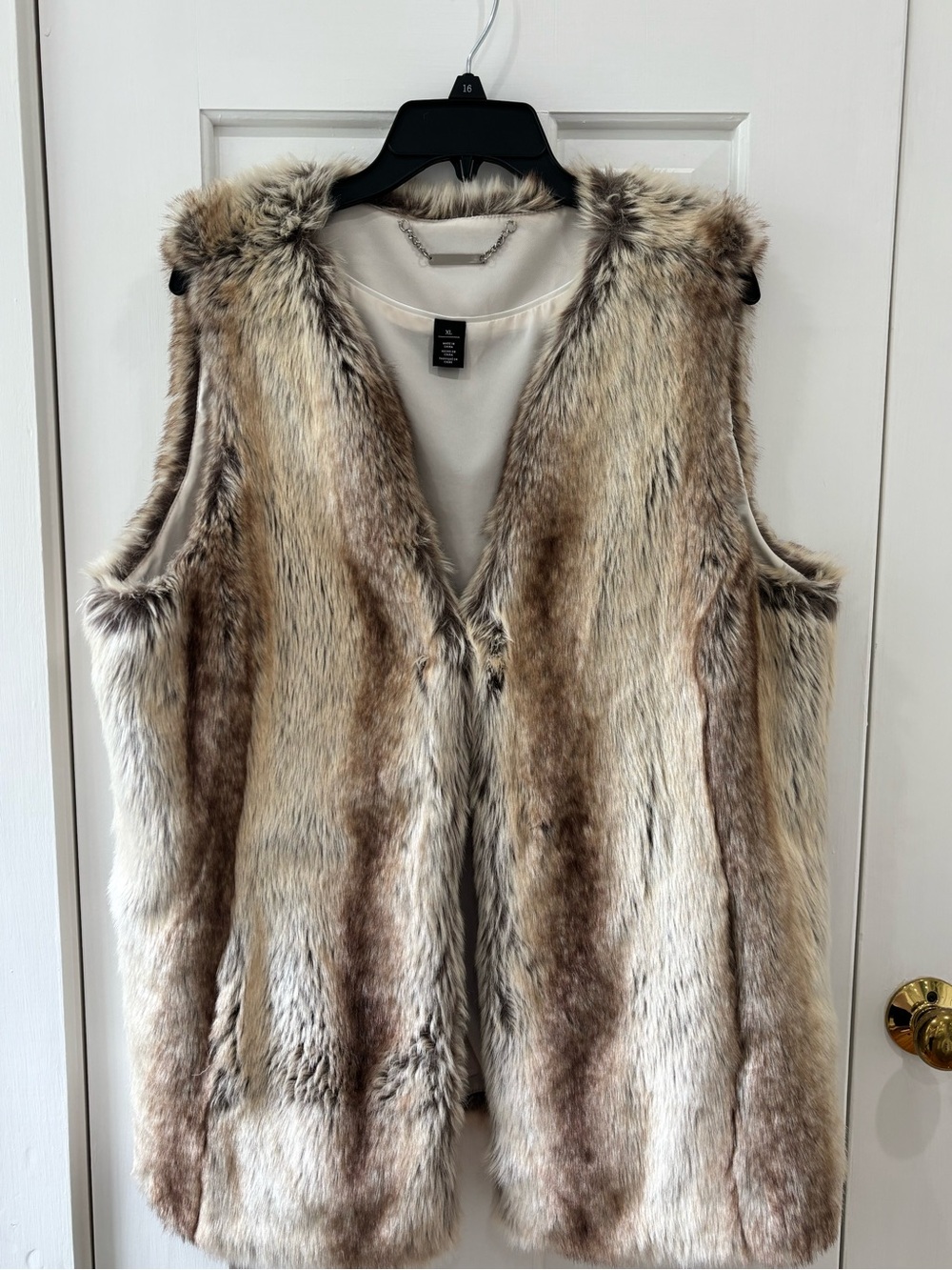 White House Black Market Taupe Blend Faux Fur Vest